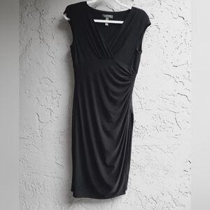 Lauren Ralph Lauren Faux Wrap Black Dress dress rouched v-neck stretchy